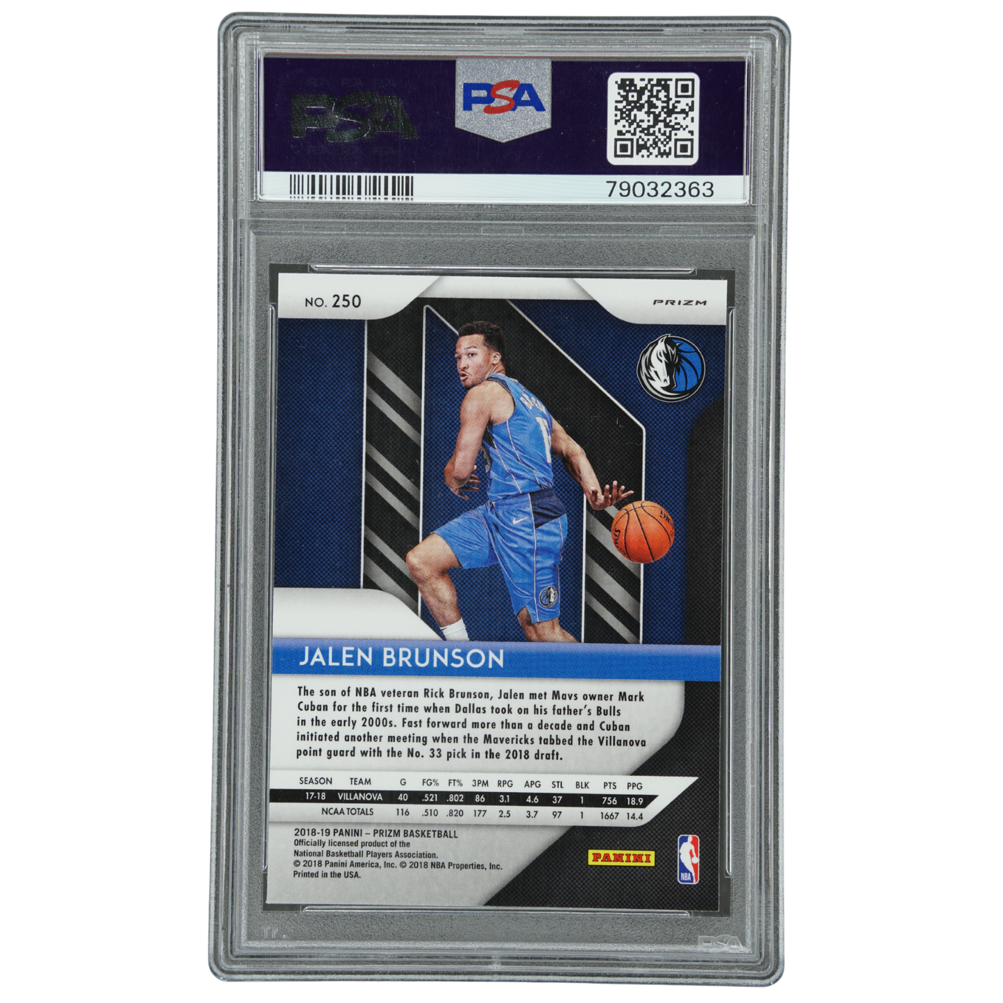 Jalen Brunson 2018 Prizm Silver RC Rookie Card PSA 9 #250