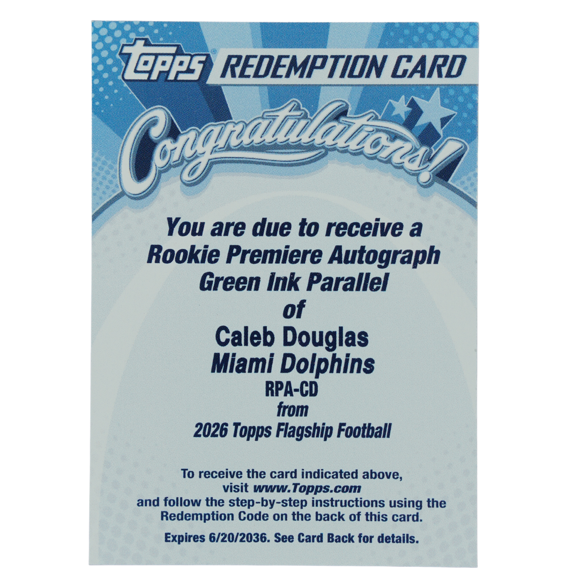 Caleb Douglas 2026 Topps Flagship Redemption Green Ink
