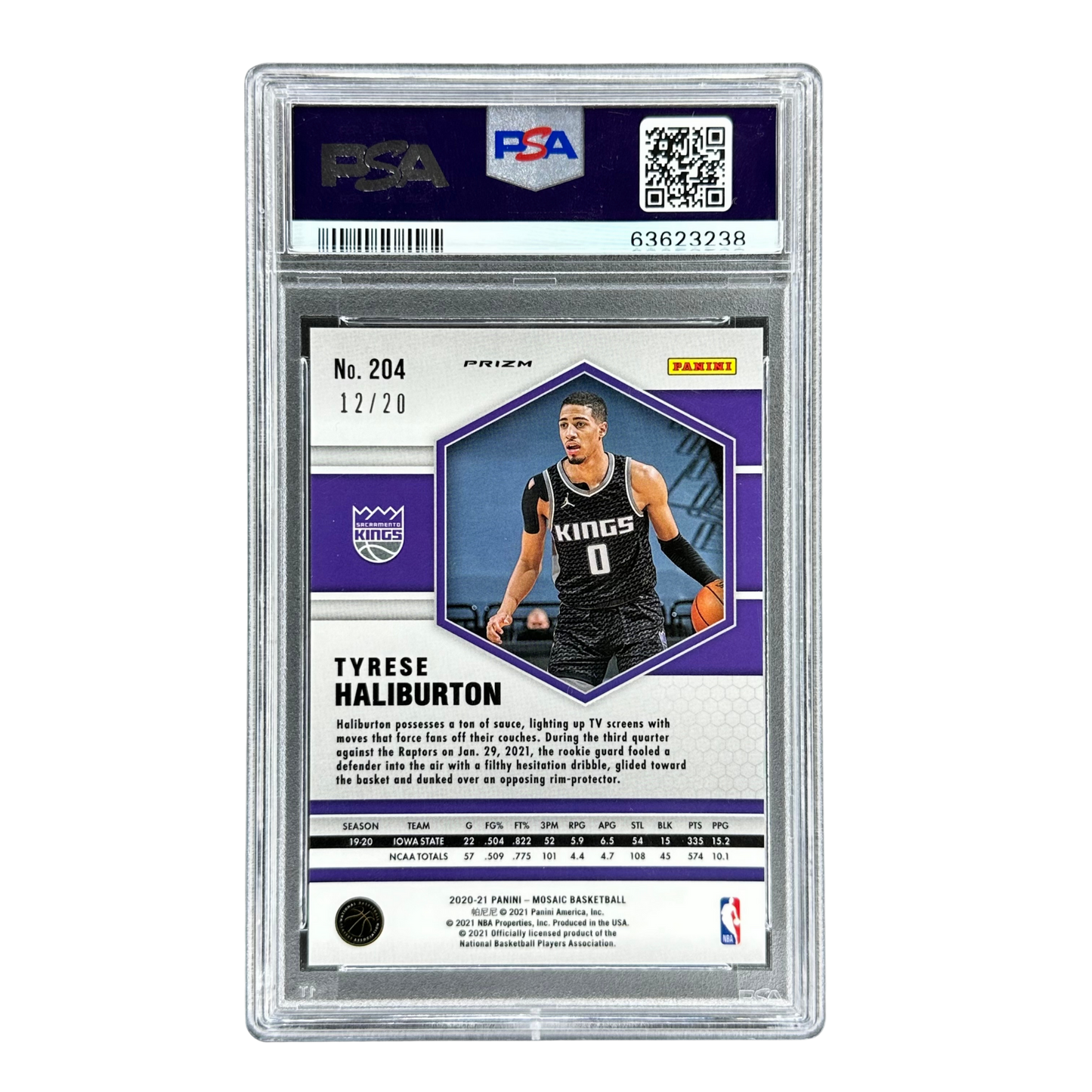 Tyrese Haliburton 2020 Mosaic Fast Break Pink RC Rookie Card 12/20 PSA 10 #204