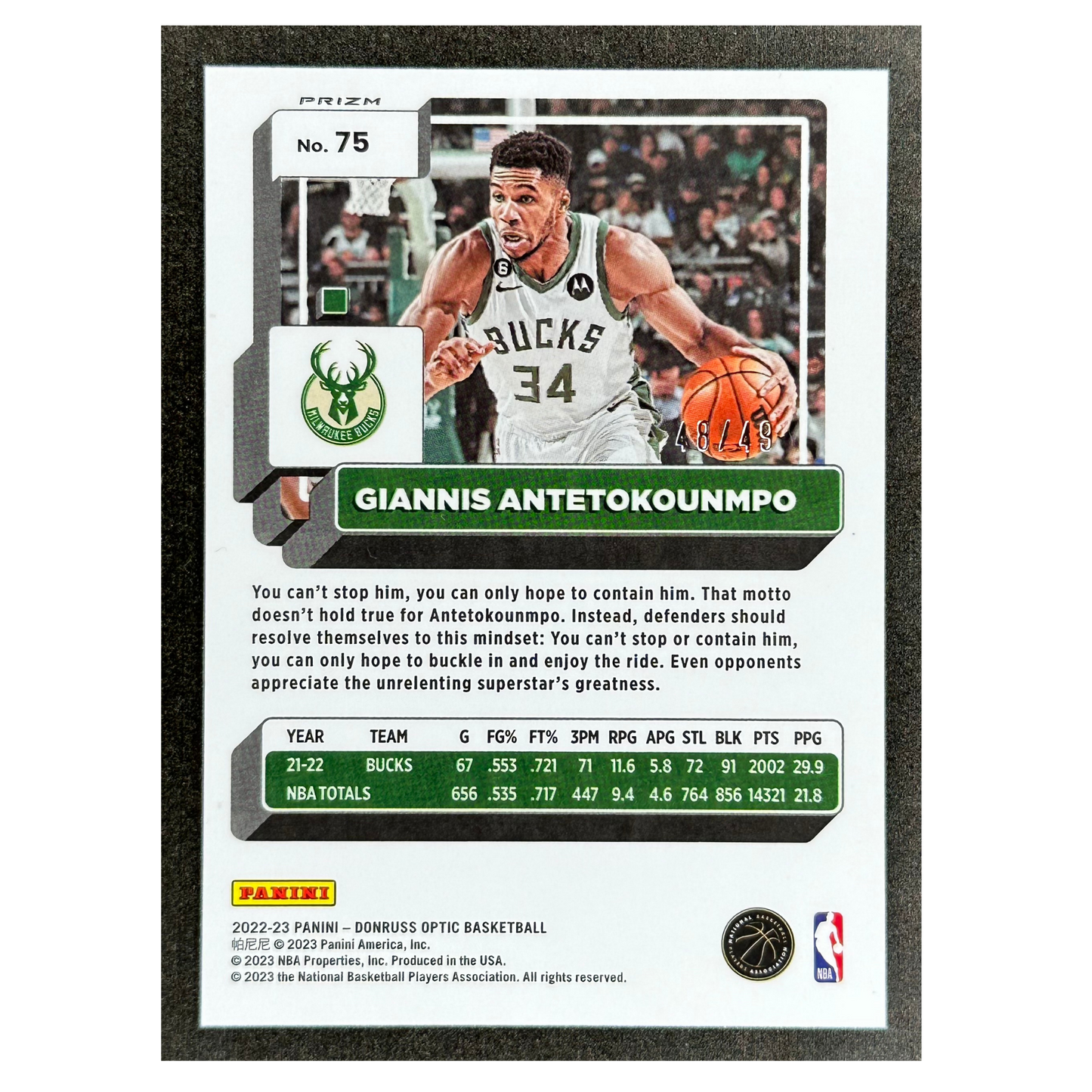 Giannis Antetokounmpo 2022 Optic Blue 48/49 #75