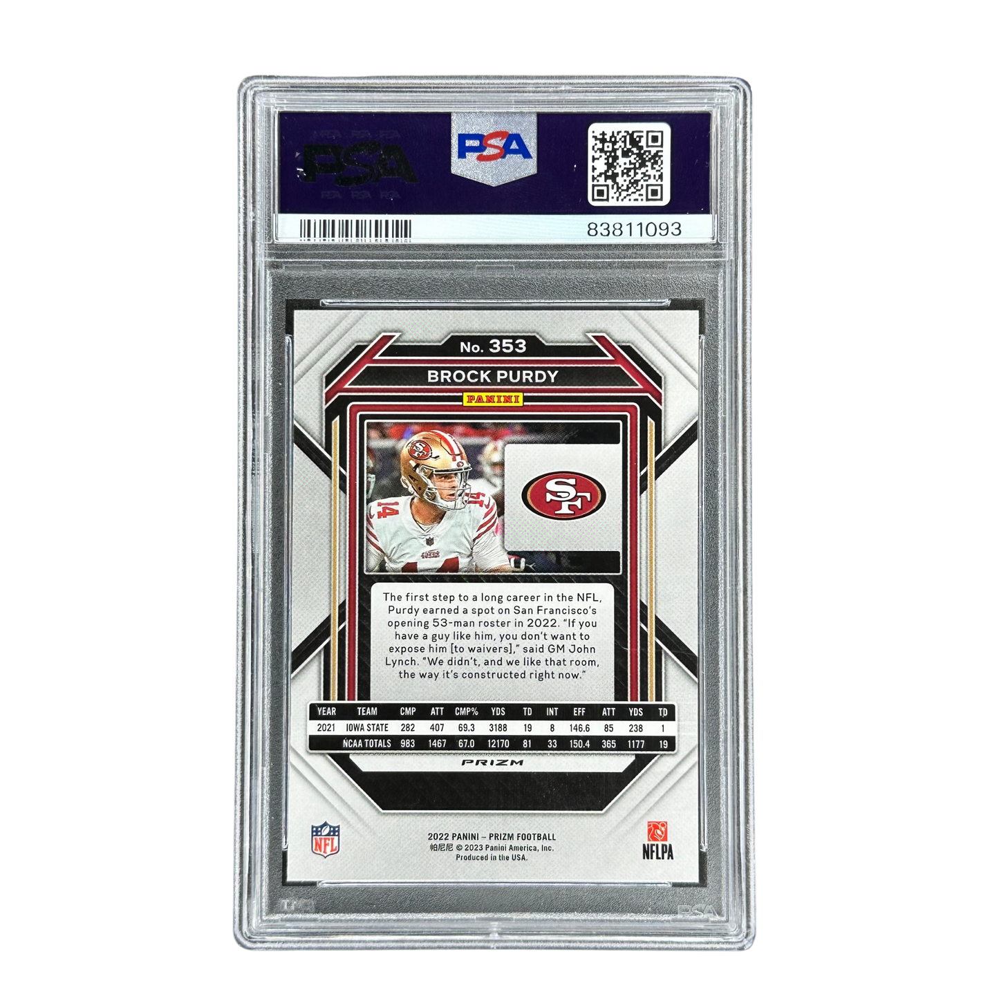 Brock Purdy 2022 Prizm Red White Blue RC Rookie Card PSA 9 #353