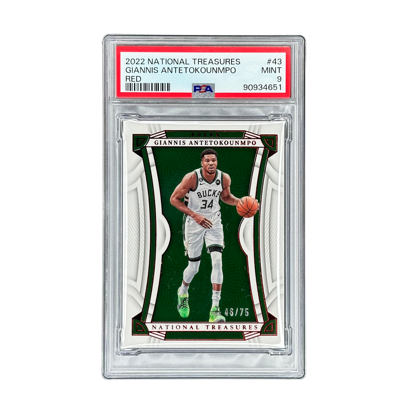 Giannis Antetokounmpo 2022 National Treasures Red 46/75 PSA 9 #43