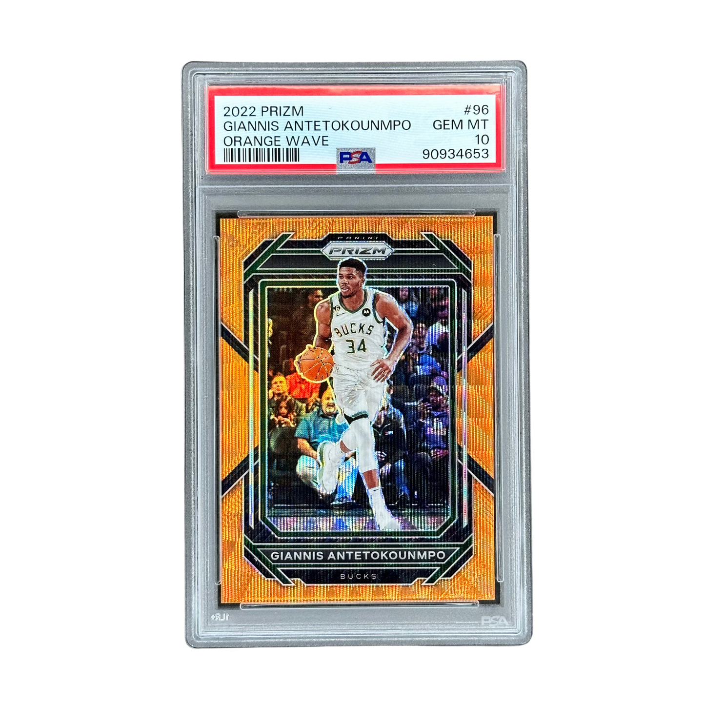 Giannis Antetokounmpo 2022 Prizm Orange Wave 52/60 PSA 10 #96