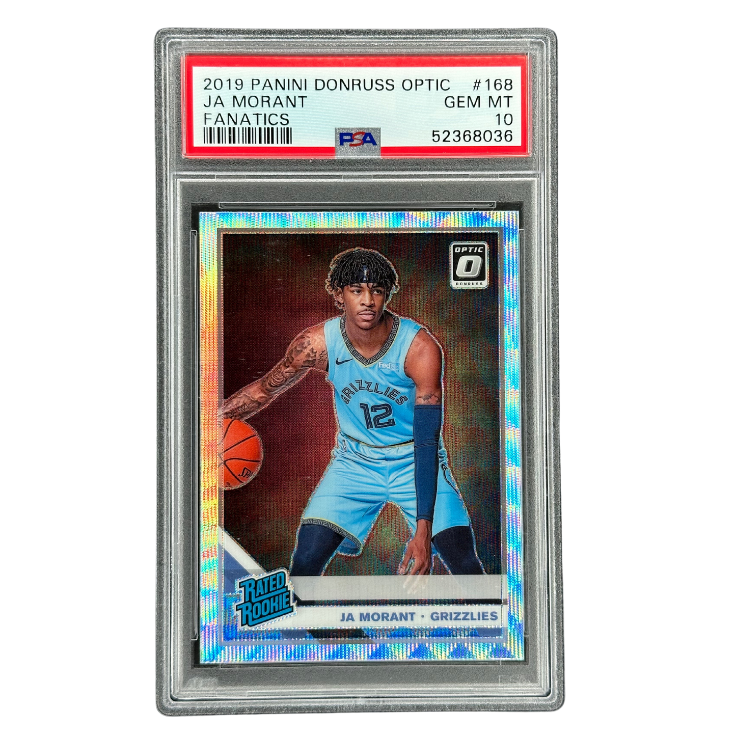 Ja Morant 2019 Donruss Optic Rated Rookie RC Fanatics Silver Wave PSA 10 #168