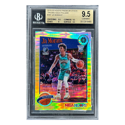 Ja Morant 2019 Hoops Premium Stock Gold Pulsar Tribute RC Rookie Card BGS 9.5 #297