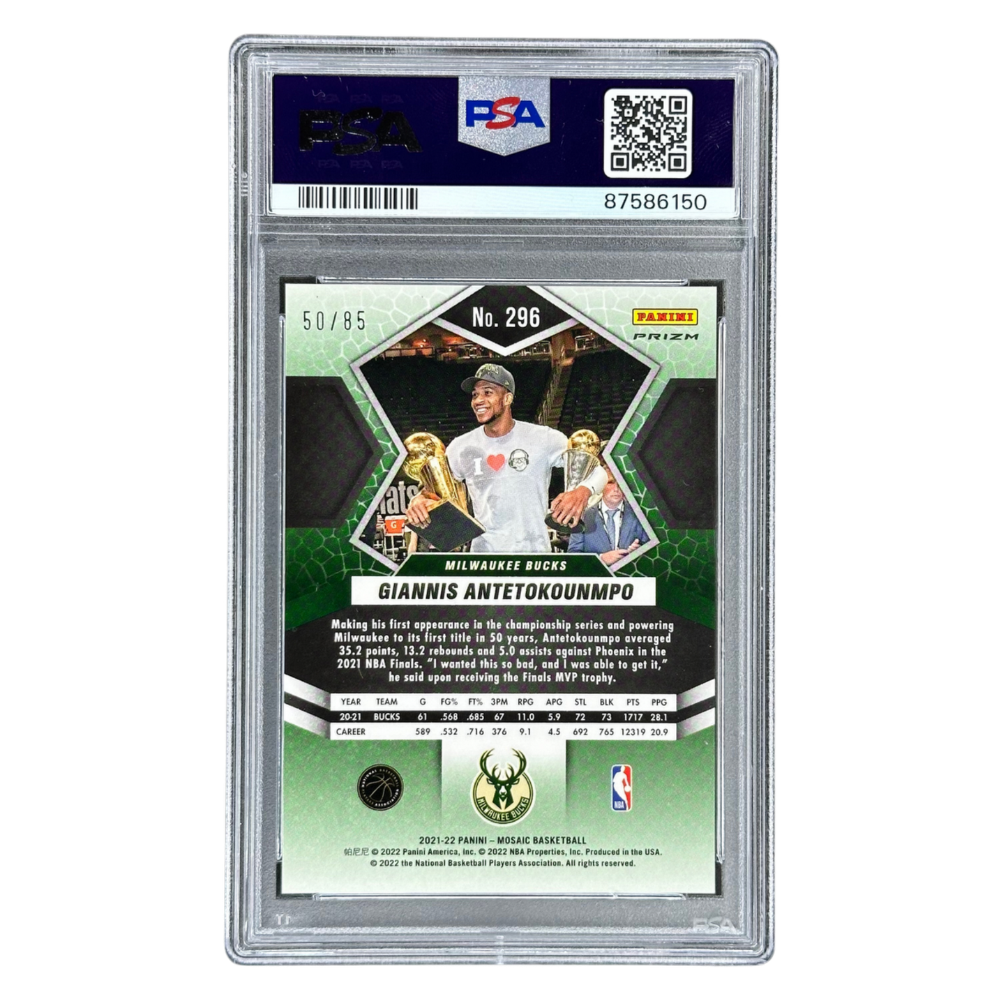 Giannis Antetokounmpo 2021 Mosaic Blue Fast Break 50/85 PSA 10 #296