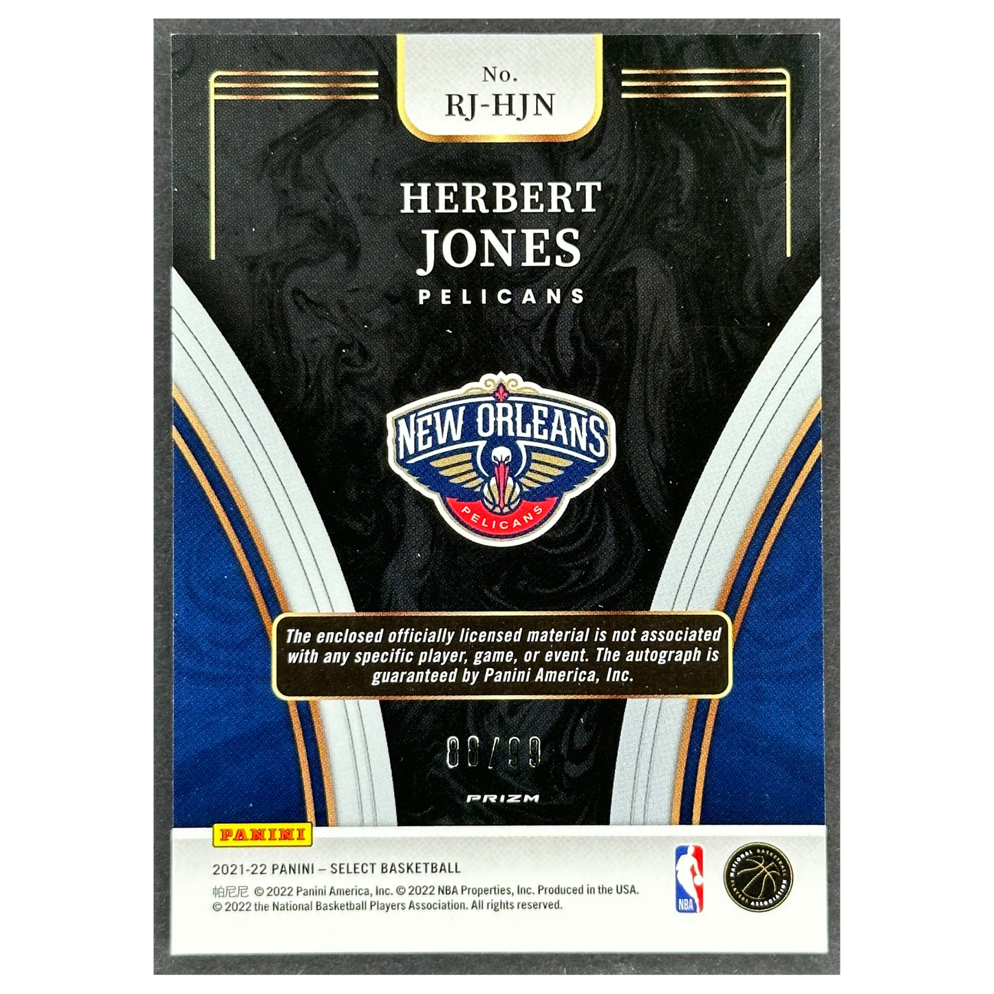 Herbert Jones 2021-22 Select RC Rookie Card Auto 88/99 #RJ-HJN