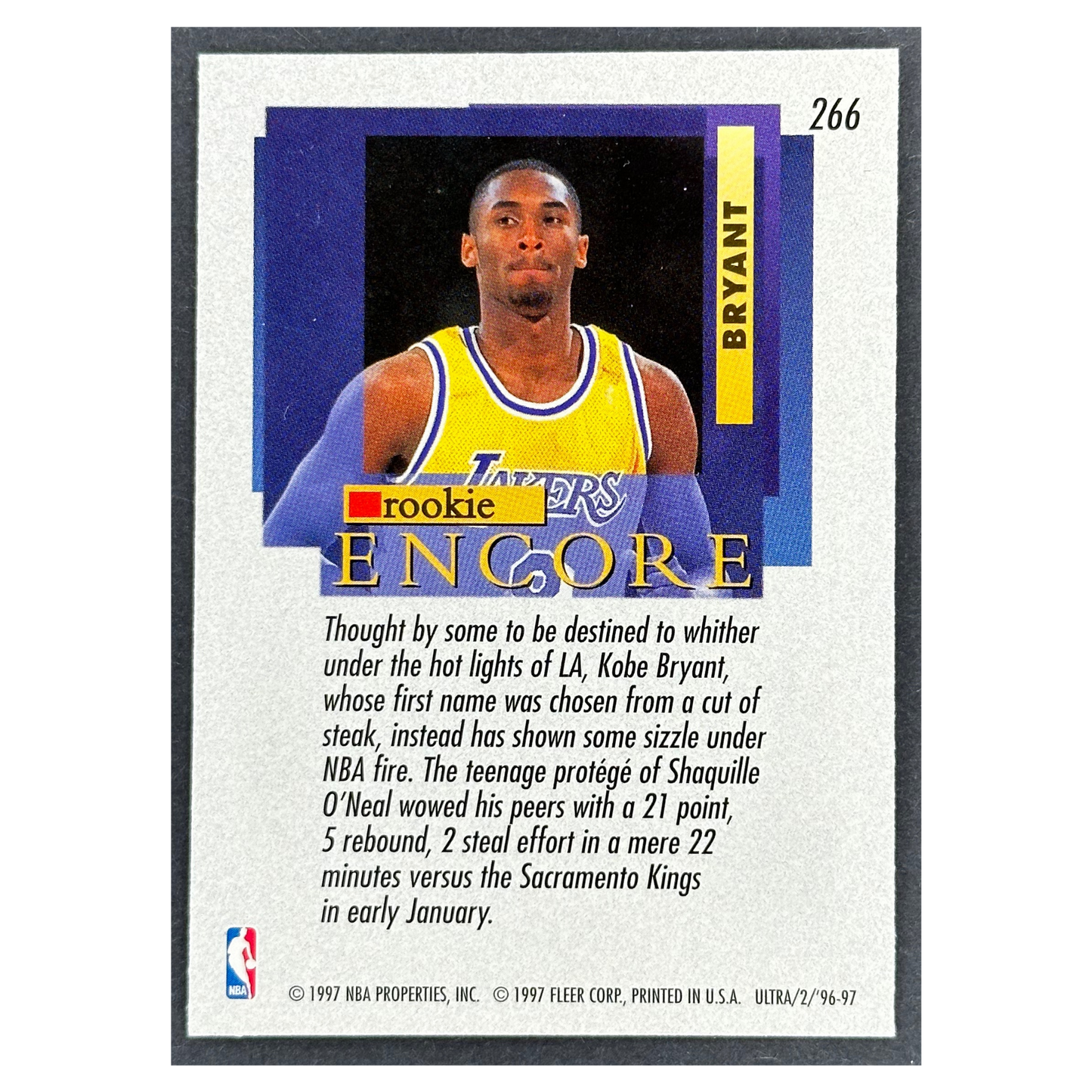 Kobe Bryant 1996-97 Fleer Ultra Encore RC Rookie Card #266