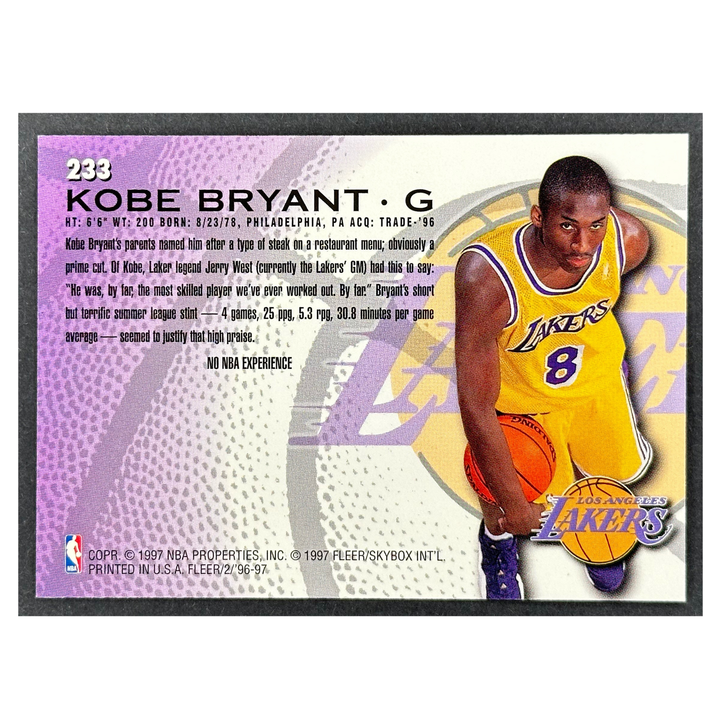 Kobe Bryant 1996-97 Fleer RC Rookie Card #233