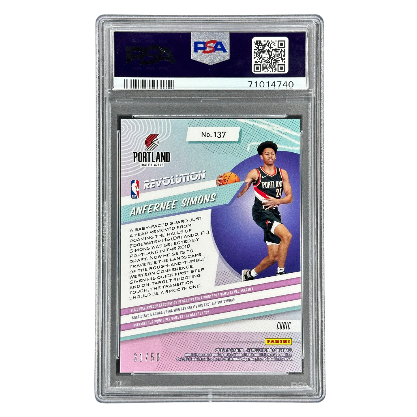 Anfernee Simons 2018 Revolution Cubic 31/50 RC Rookie Card #137