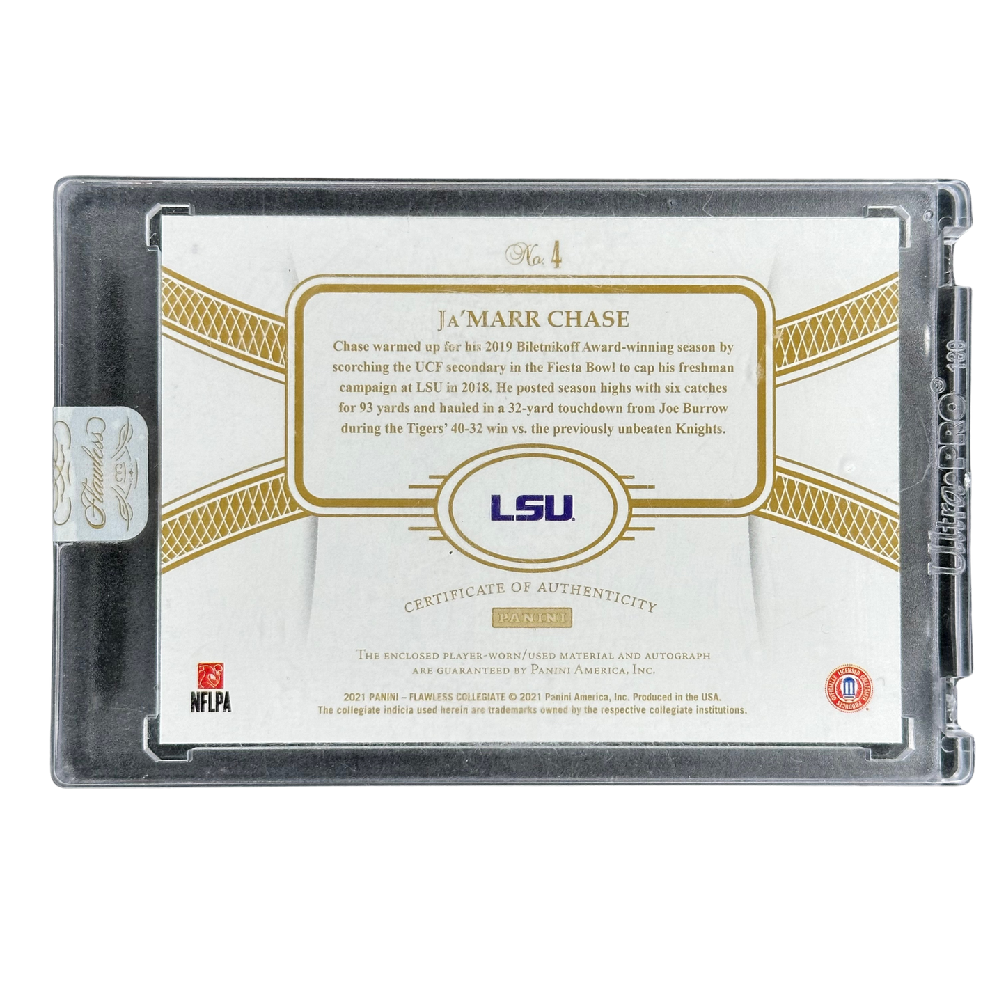 Ja‘Marr Chase 2021 Flawless Collegiate Flawless RPA 19/20 LSU Patch #4