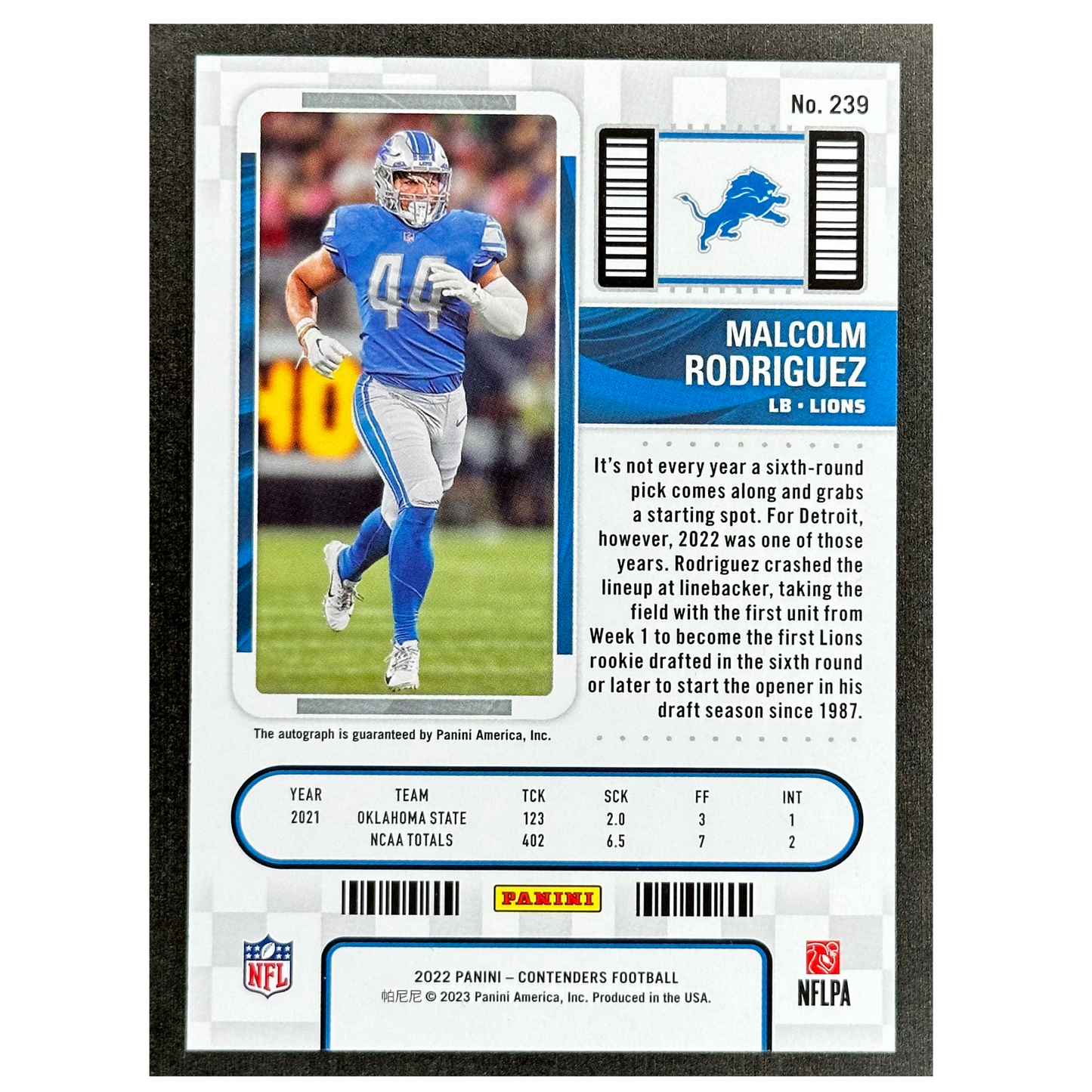 Malcolm rodriguez 2022 Contenders Playoff Ticket /99 RC Rookie Card #239