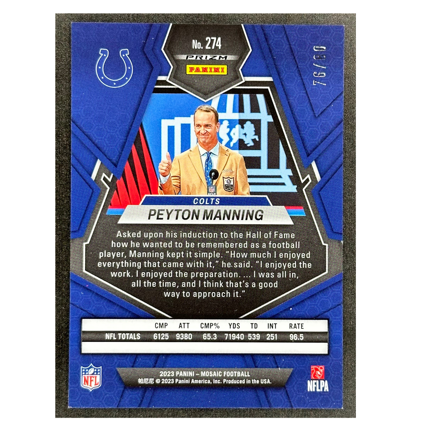 Peyton Manning 2023 Mosaic Hall of Fame Red Yellow Choice 76/80 #274