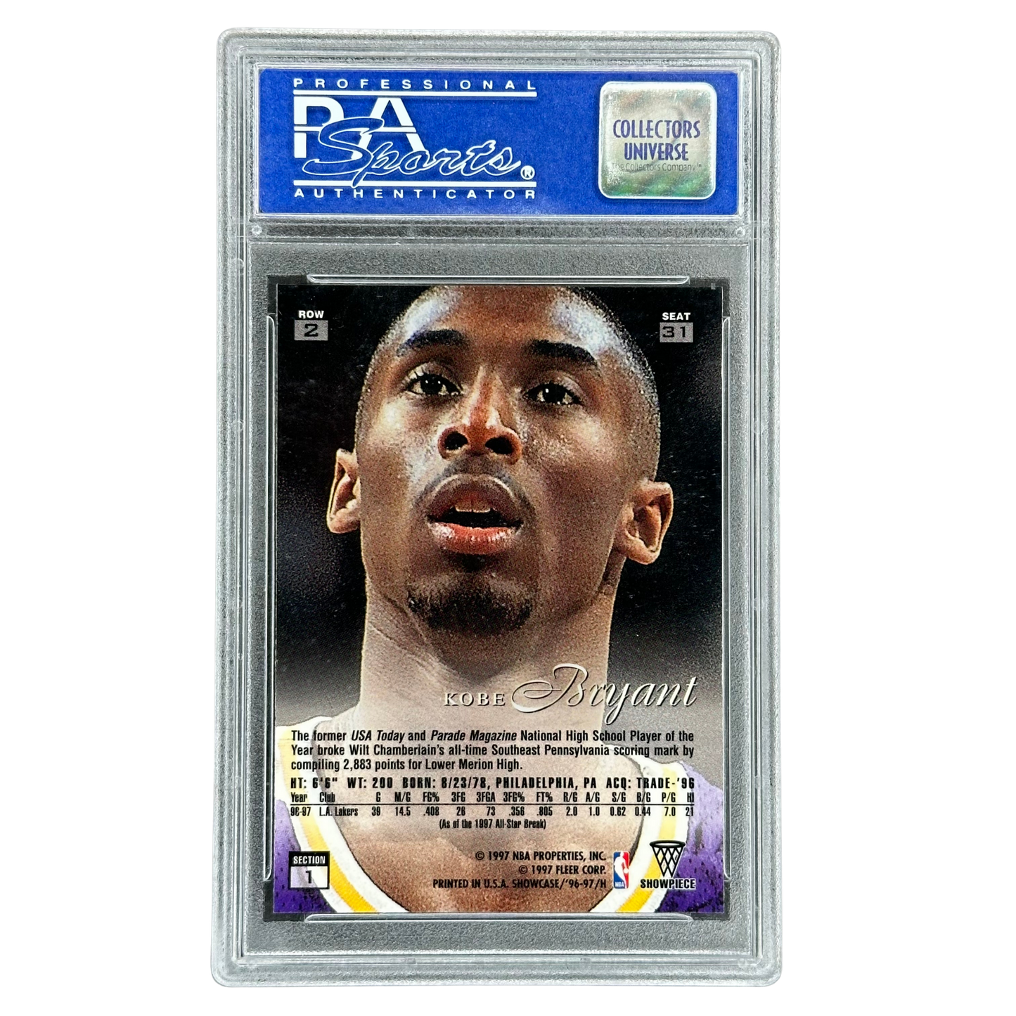 Kobe Bryant 1996 Flair Showcase Row 2 RC Rookie Card PSA 9 #31