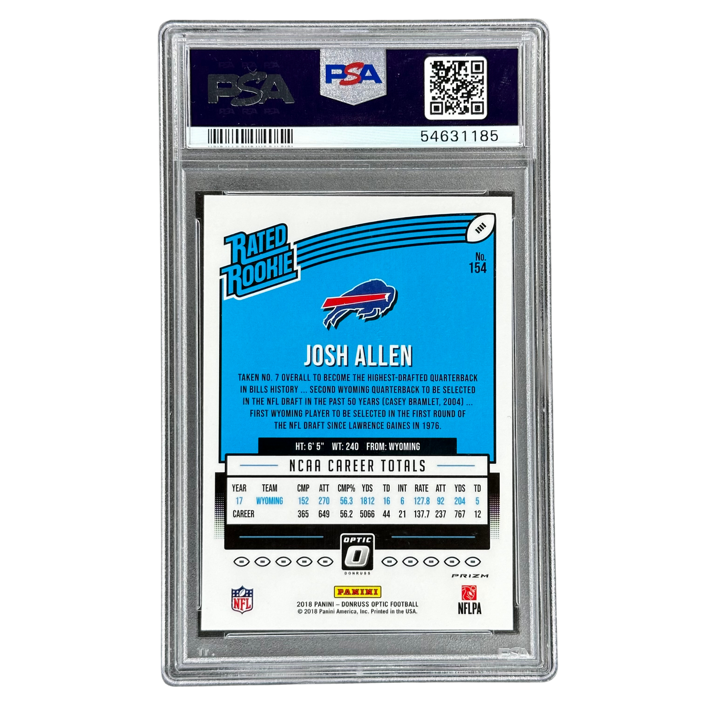 Josh Allen 2018 Optic Holo RC Rookie Card PSA 9 #154