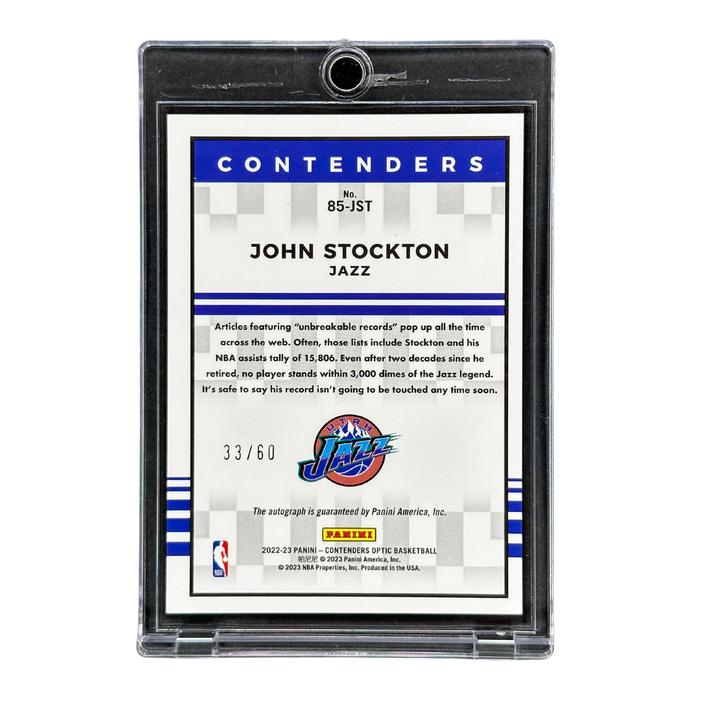 John Stockton 2022 Contenders Optic Auto 33/60 #85-JST