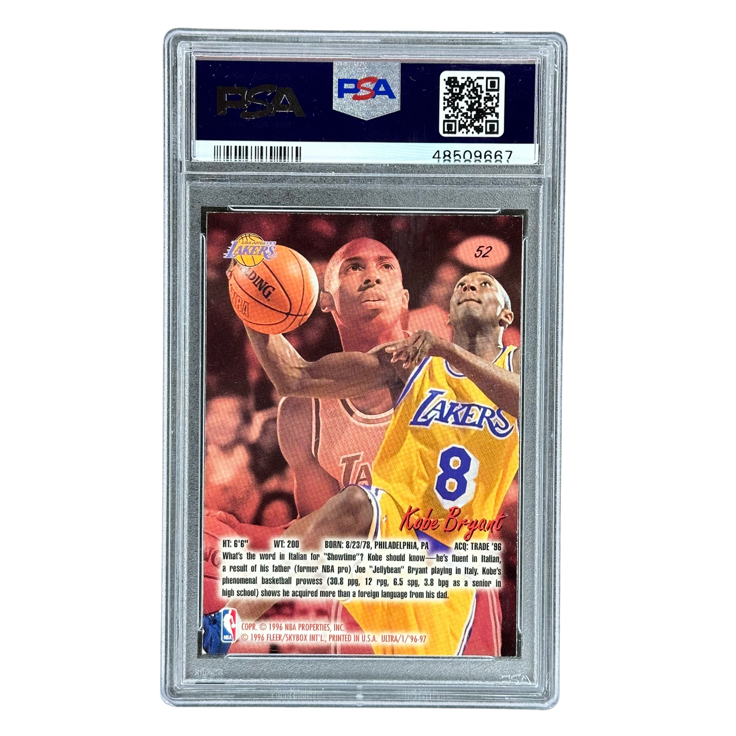 Kobe Bryant 1996 Fleer Ultra RC Rookie Card PSA 8 #52