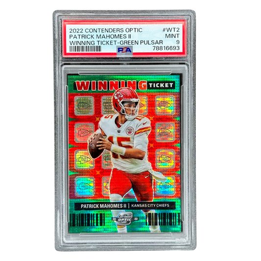 Patrick Mahomes 2022 Contenders Optic Winning Ticket Green Pulsar 17/30 PSA 9 #WT2