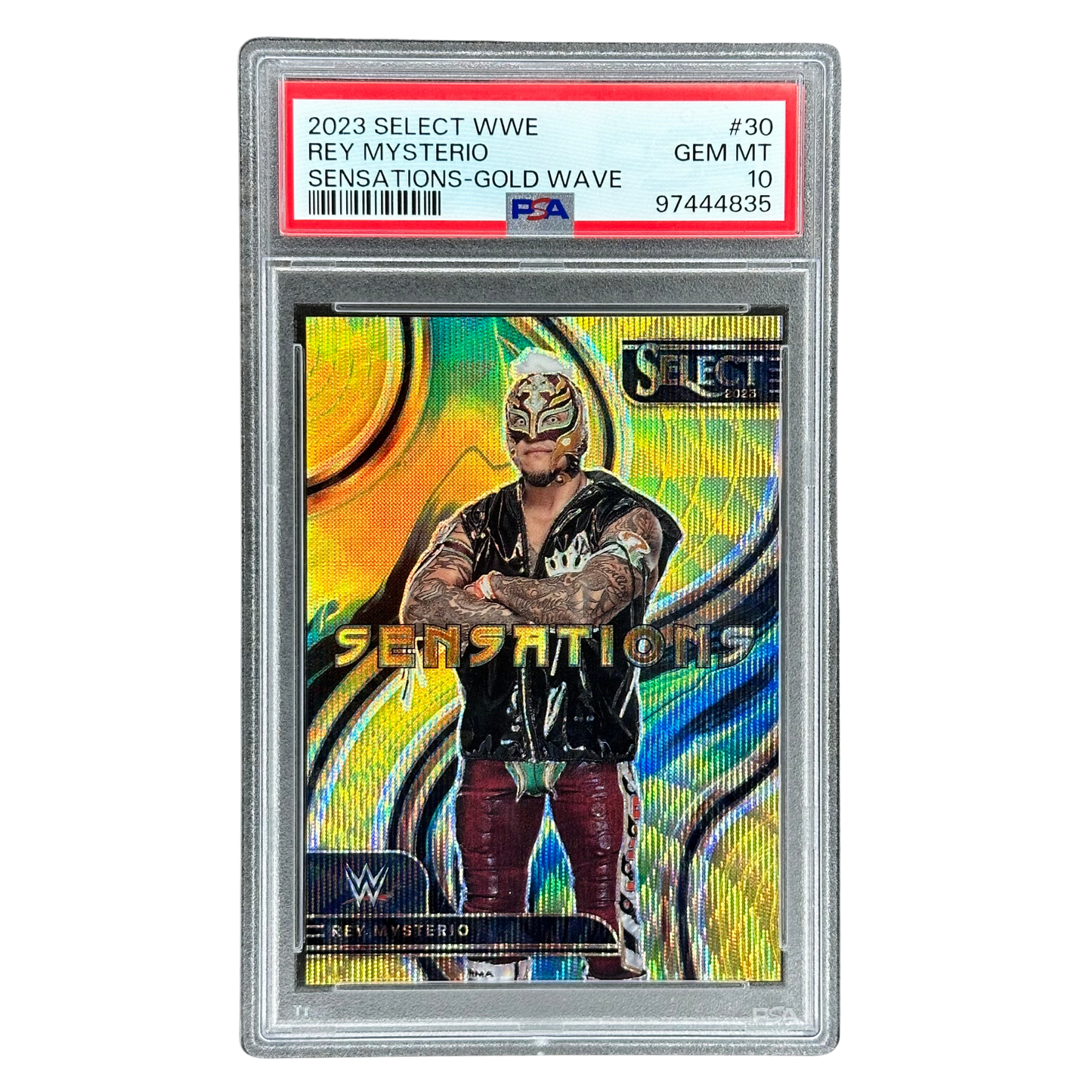 Rey Mysterio 2023 Select Sensations Gold Wave 2/10 PSA 10 #30