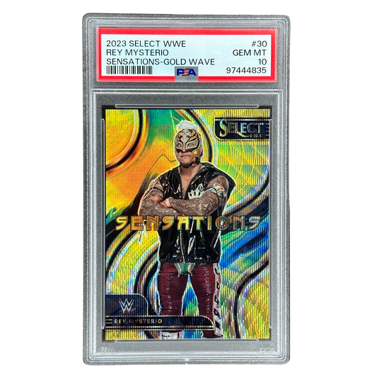 Rey Mysterio 2023 Select Sensations Gold Wave 2/10 PSA 10 #30