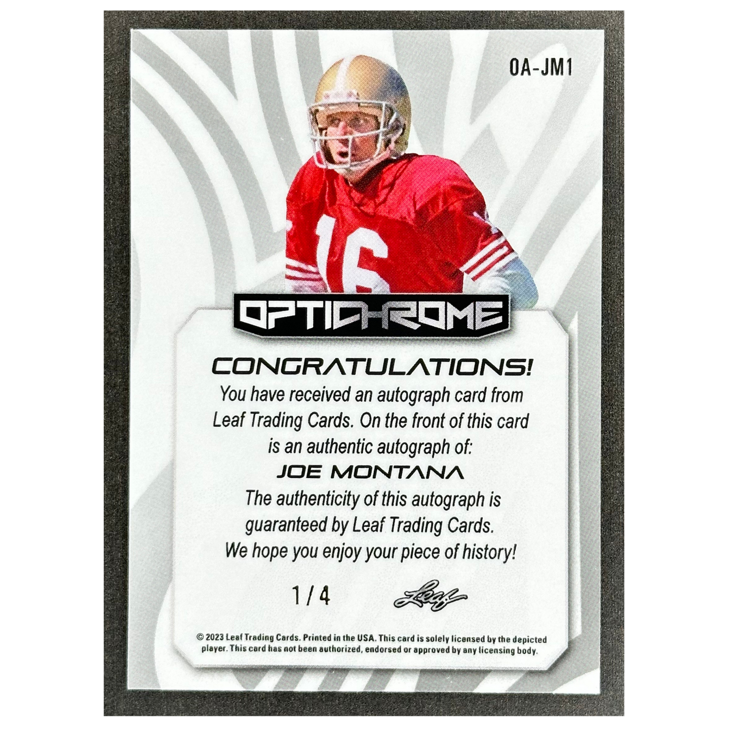 Joe Montana 2023 Leaf Optichrome 1/4 Auto #OA-JM1