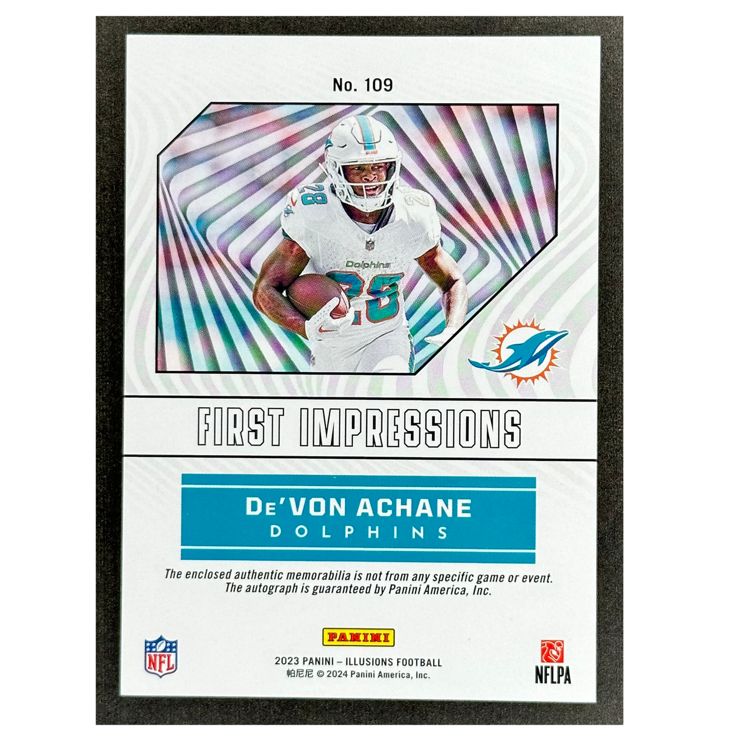 De‘Von Achane 2023 Illusions RC Rookie Card Jersey Auto 103/199 #109