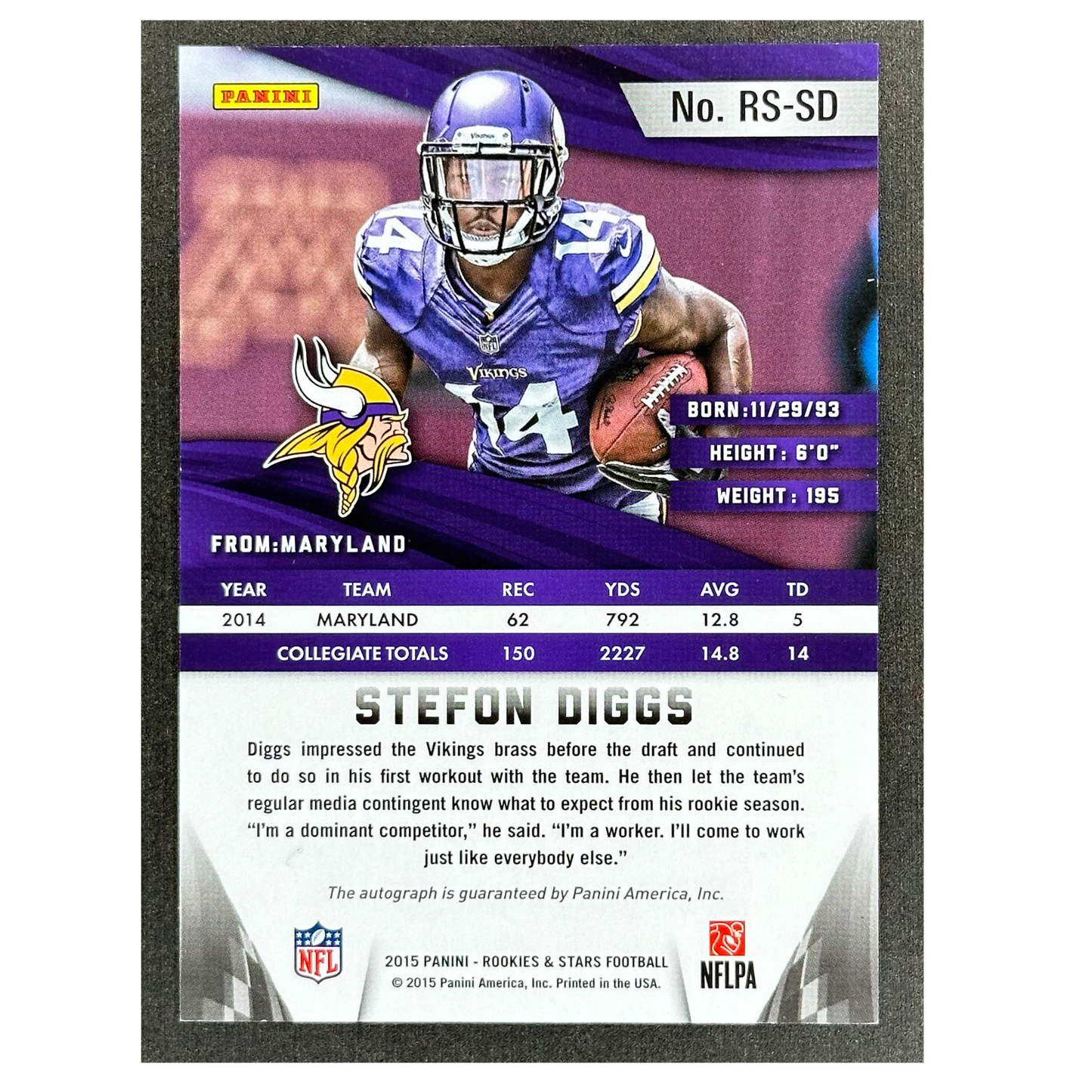 Stefon Diggs 2015 Rookies & Stars RC Rookie Card Auto 51/99 #RS-SD