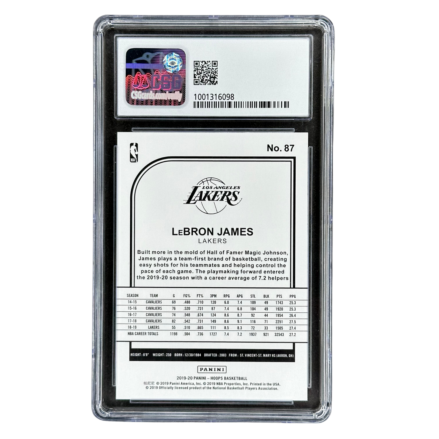 Lebron James 2019 Hoops Silver 148/199 SGC 9.5 #87